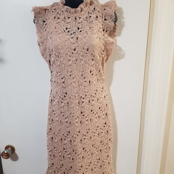 Zara Woman Lace Dress Medium Nude Eyelash Lace Cocktail Dress Sleeveless M - Picture 1 of 6